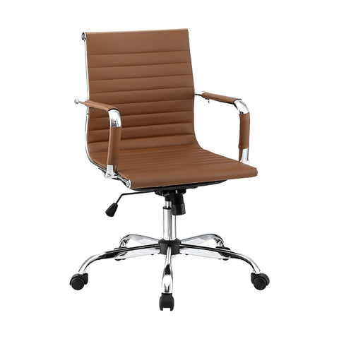 Office Chair Conference Chairs PU Leather Mid Back Brown