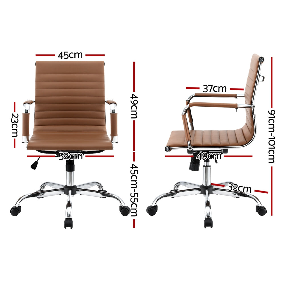 Office Chair Conference Chairs PU Leather Mid Back Brown