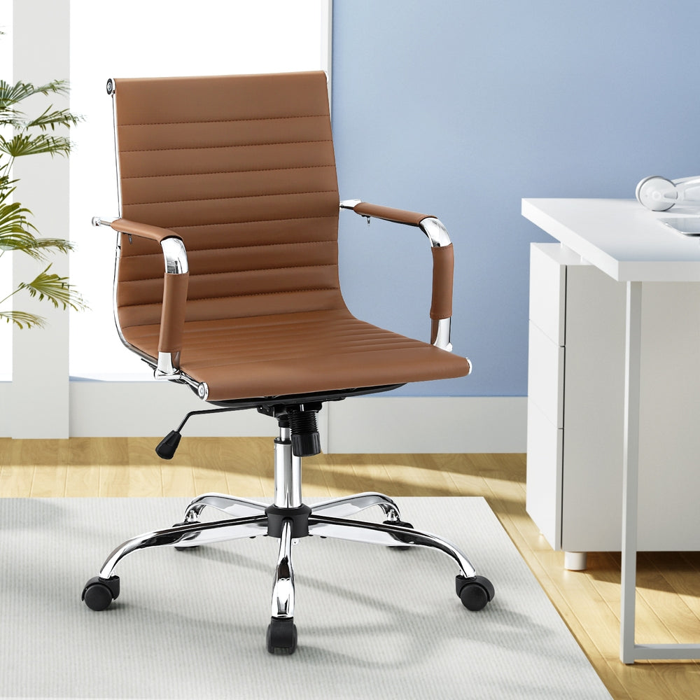 Office Chair Conference Chairs PU Leather Mid Back Grey