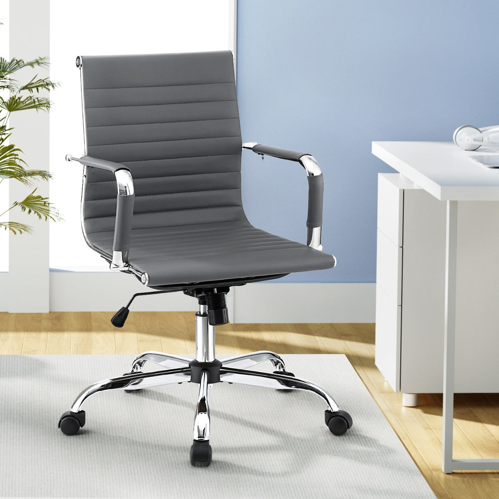 Office Chair Conference Chairs PU Leather Mid Back Grey