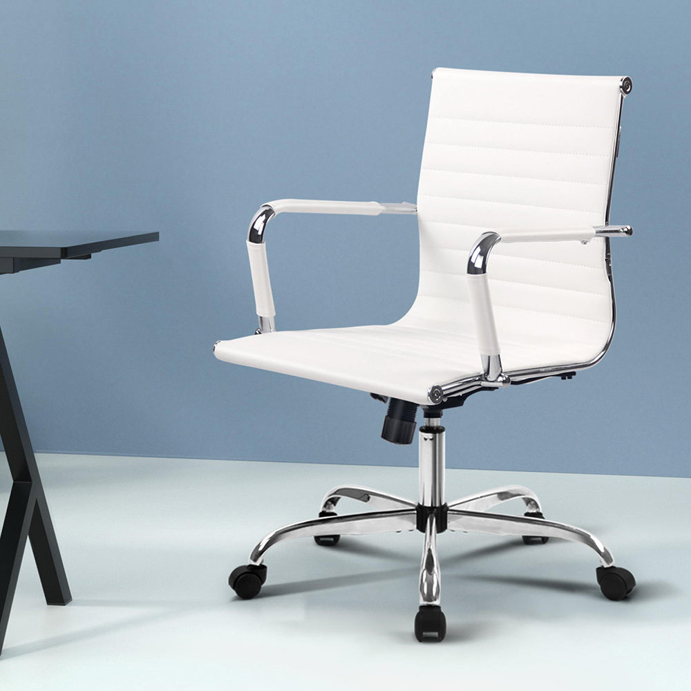 Office Chair Conference Chairs PU Leather Mid Back White