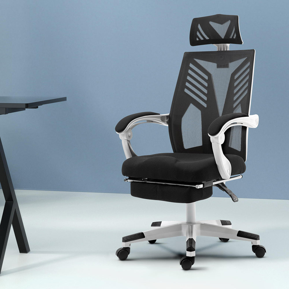 Mesh Office Chair Recliner Black White