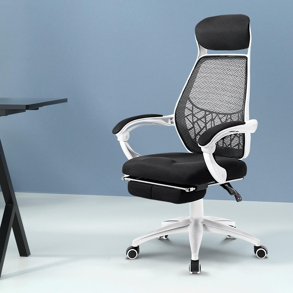 Mesh Office Chair Recliner Black White