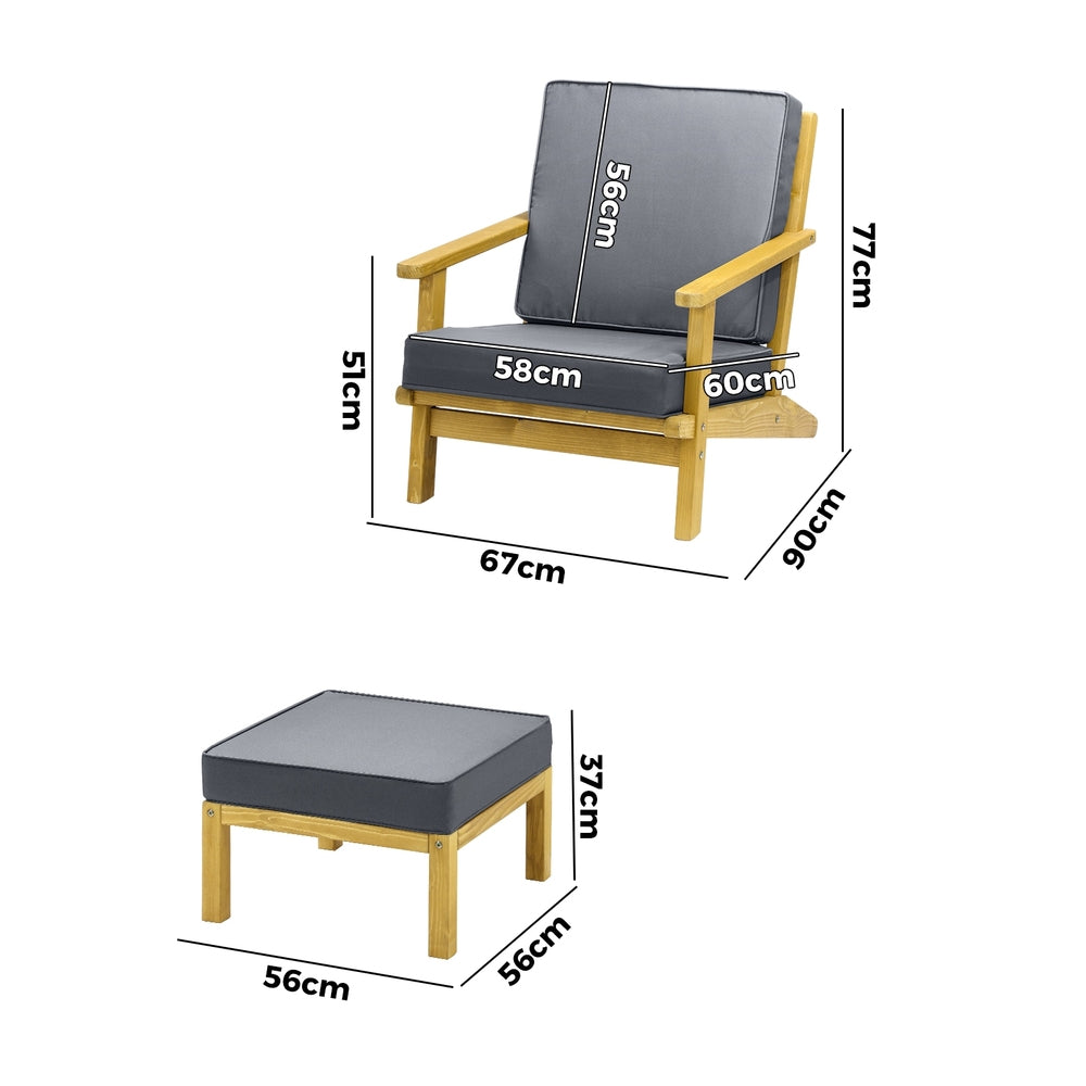 Outdoor Armchair Furniture Sun Lounge Wood Chair Garden Sofa Foot Stool