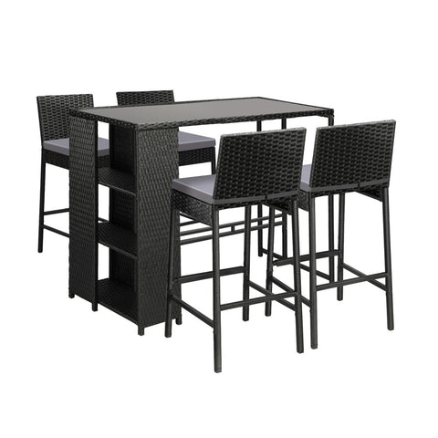 Outdoor Dining Set Patio Furniture Rattan Bar Table Chairs Bar Stools Set