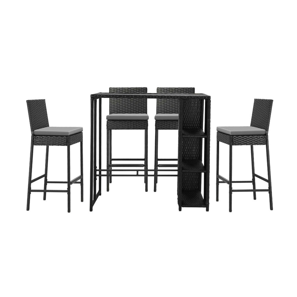 Outdoor Dining Set Patio Furniture Rattan Bar Table Chairs Bar Stools Set