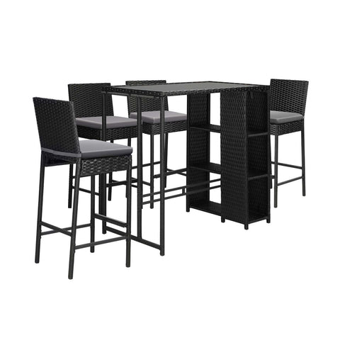 Outdoor Dining Set Patio Furniture Rattan Bar Table Chairs Bar Stools Set