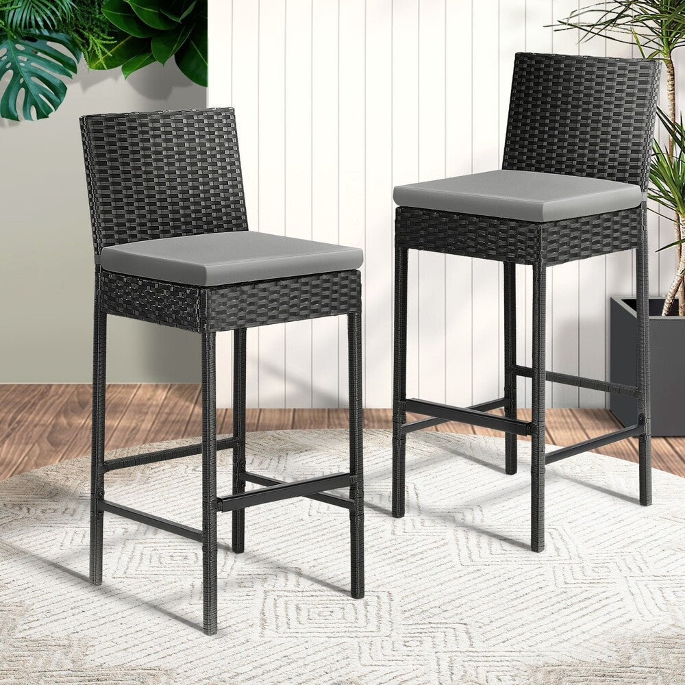 Outdoor Rattan Bar Stools Patio Dinning Chairs Cafe Garden Furniture 2X