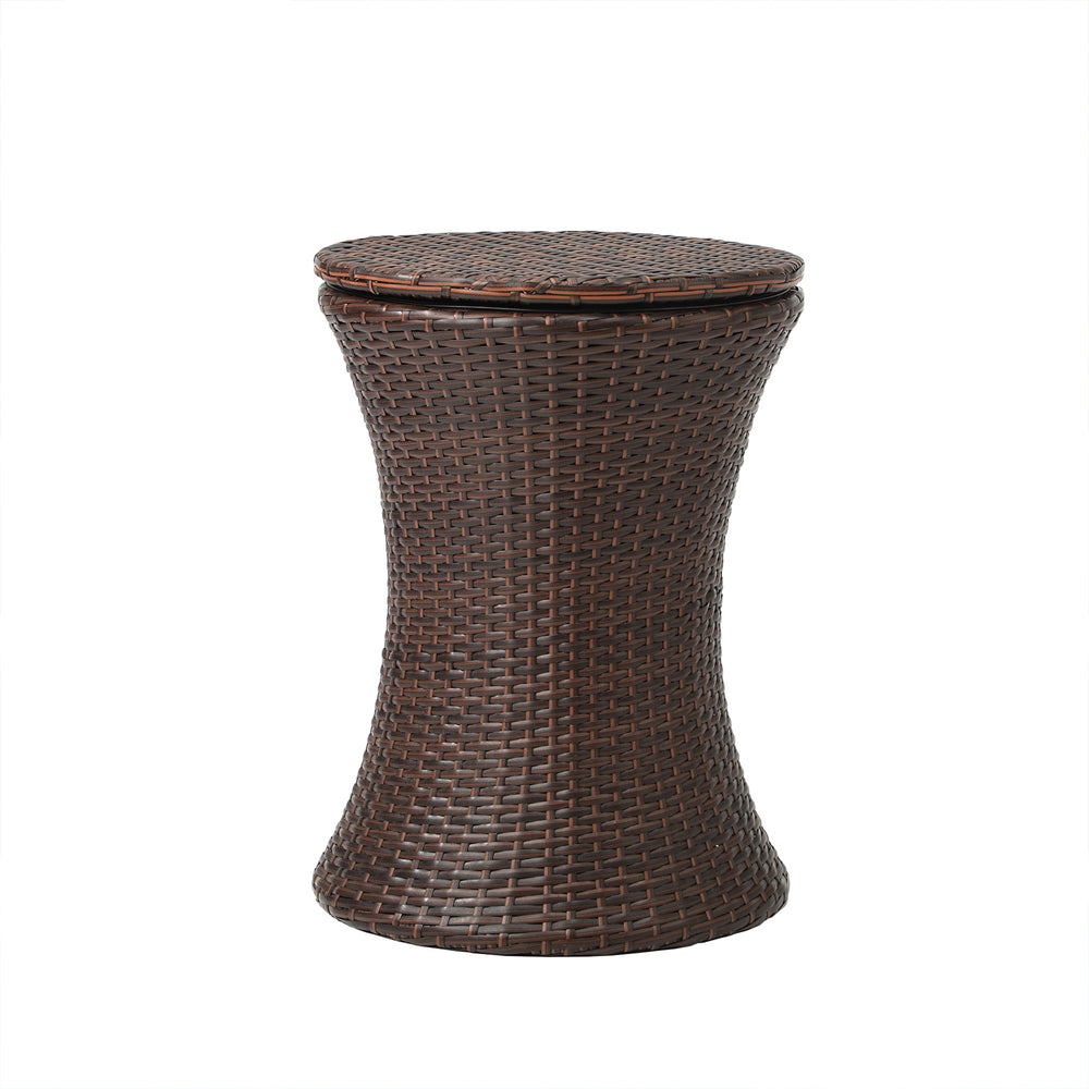 Rattan Cooler Ice Bucket Table Storage Black/Brown