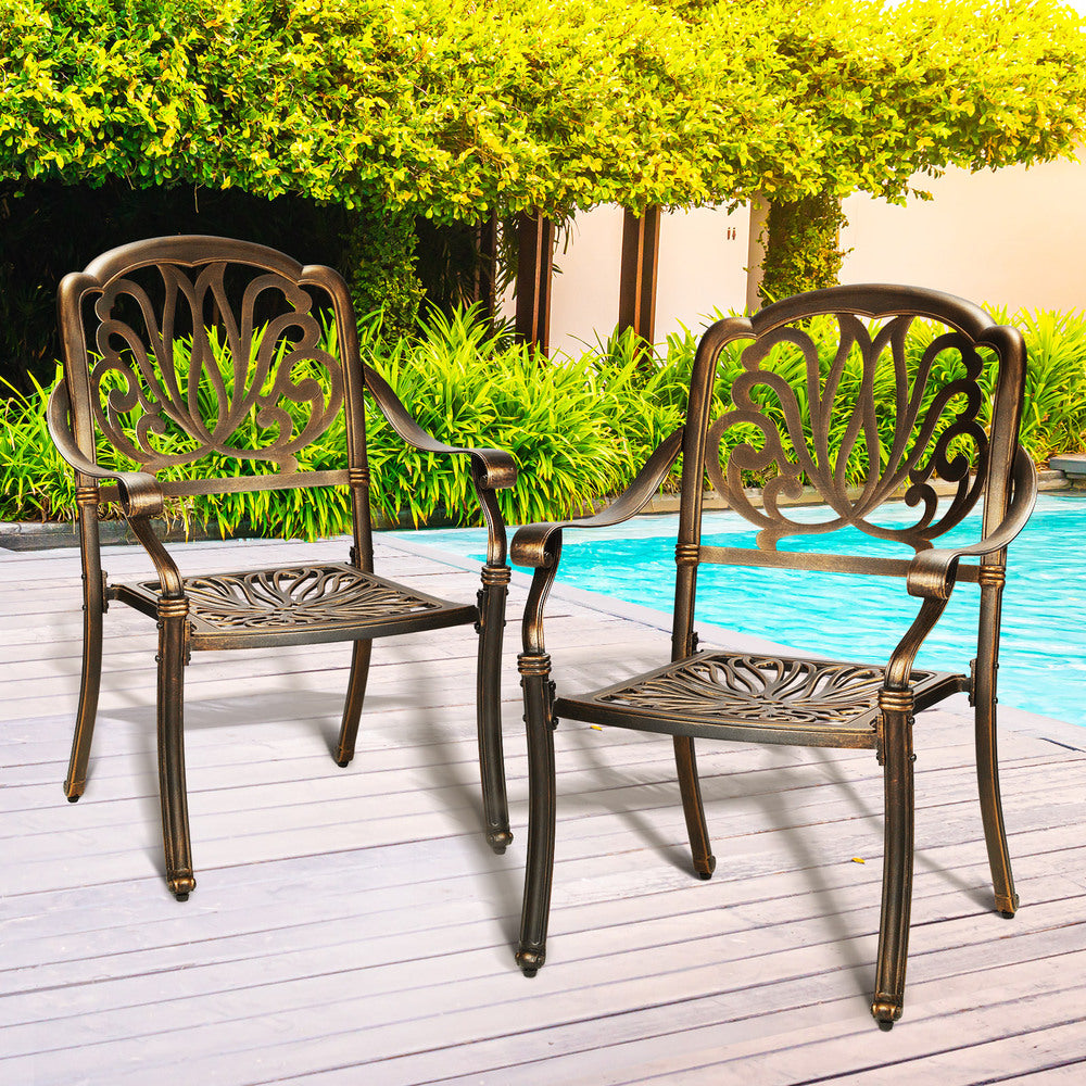 Outdoor Dining Chairs Cast Aluminium Patio Garden Furniture Set of 2