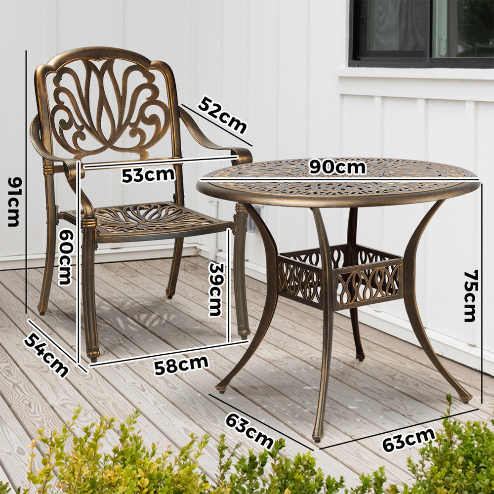 Outdoor Dining Chairs 3 Piece Bistro Set Cast Aluminium Patio Furniture