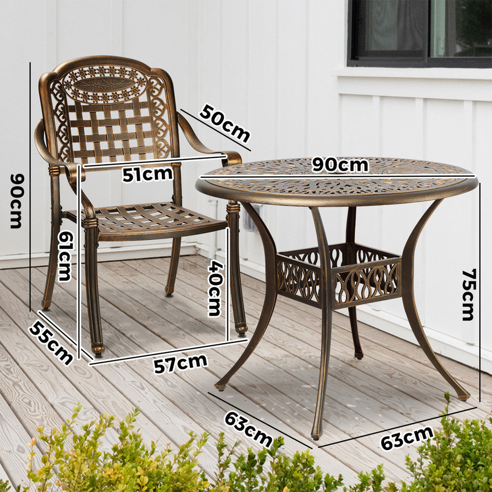 Outdoor Dining Chairs 3 Piece Bistro Set Cast Aluminium Patio Furniture