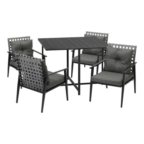 5PCS Outdoor Dining Set Black Table and Rattan Chairs