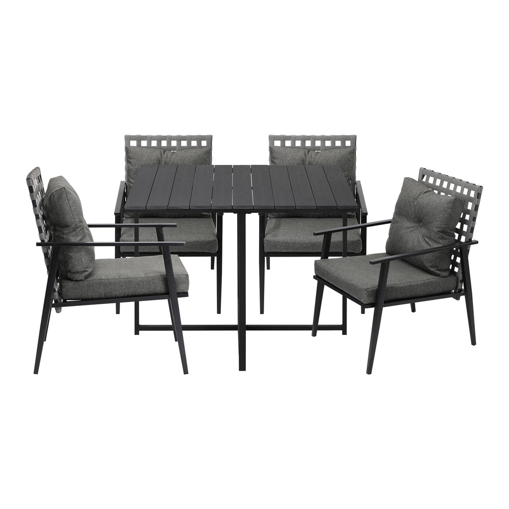 Outdoor Dining Set Balck Table Rattan White Chairs 5PC