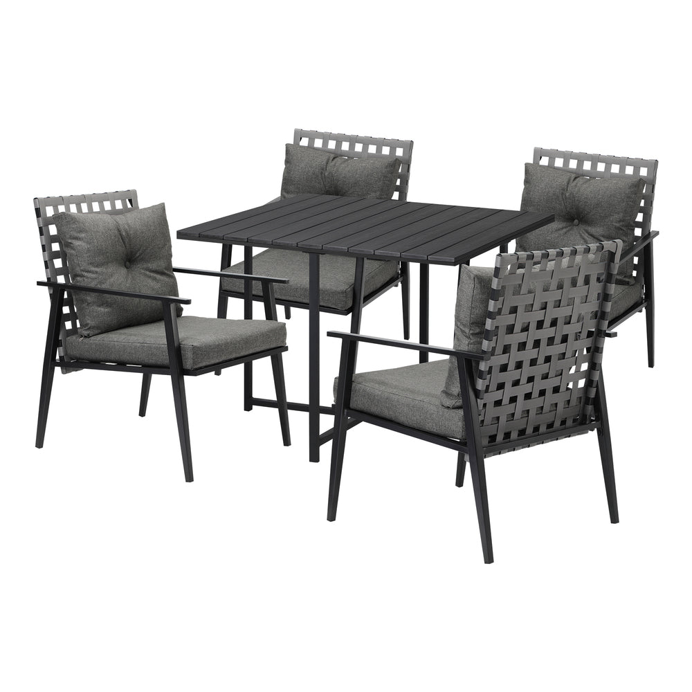 Outdoor Dining Set Balck Table Rattan White Chairs 5PC