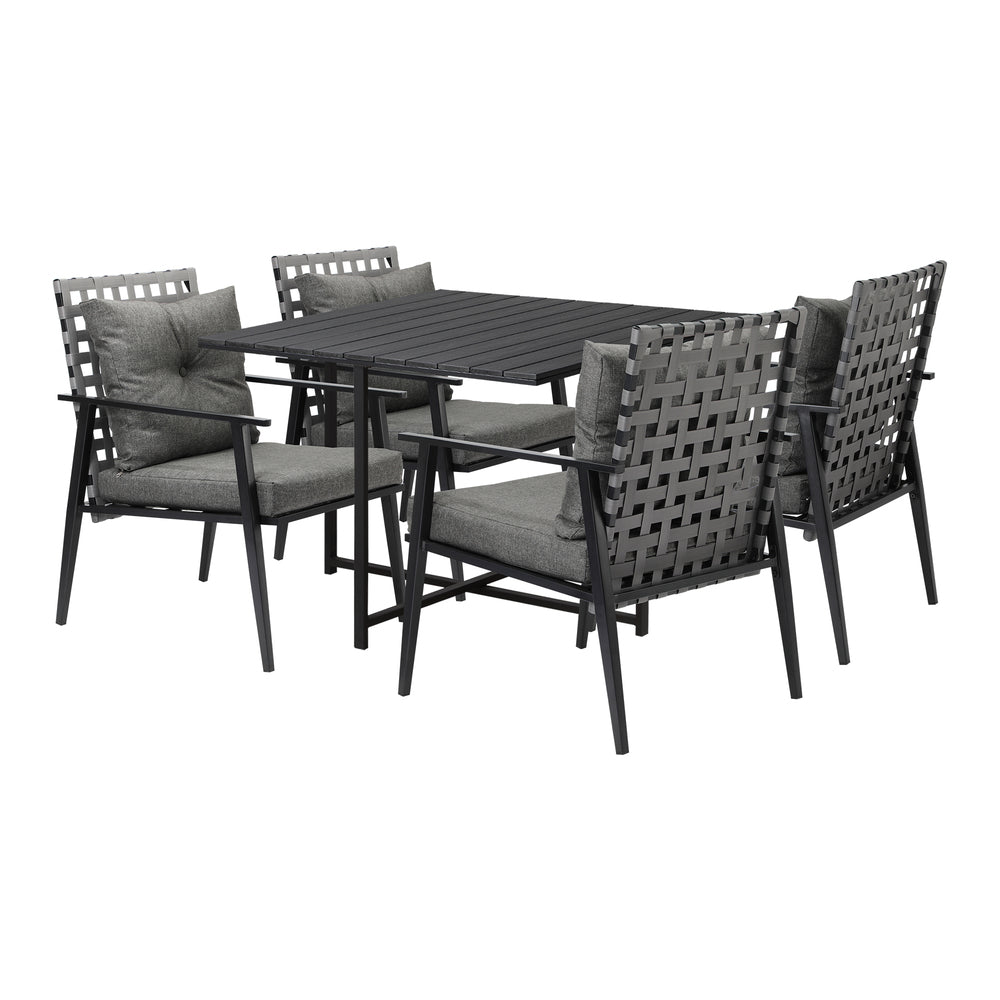 5PCS Outdoor Dining Set Black Table and Rattan Chairs