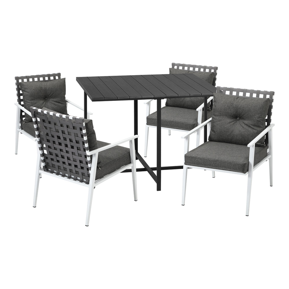 Outdoor Dining Set Balck Table Rattan White Chairs 5PC