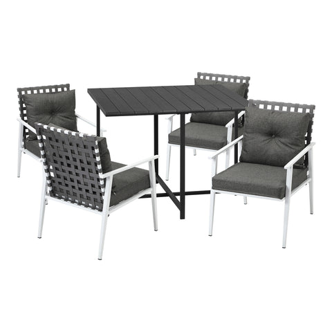 5PCS Outdoor Dining Set and Rattan Chairs(Black Table)