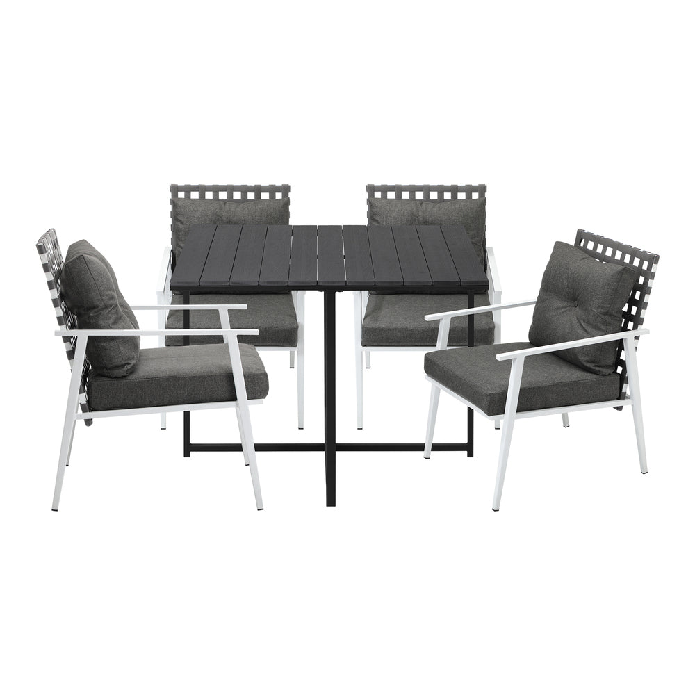 5PCS Outdoor Dining Set Black Table and Rattan Chairs