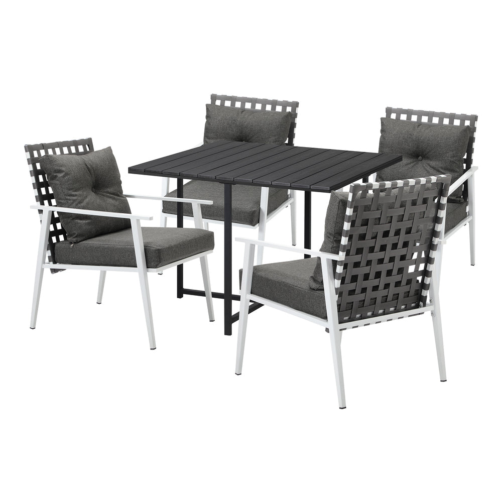 5PCS Outdoor Dining Set Black Table and Rattan Chairs