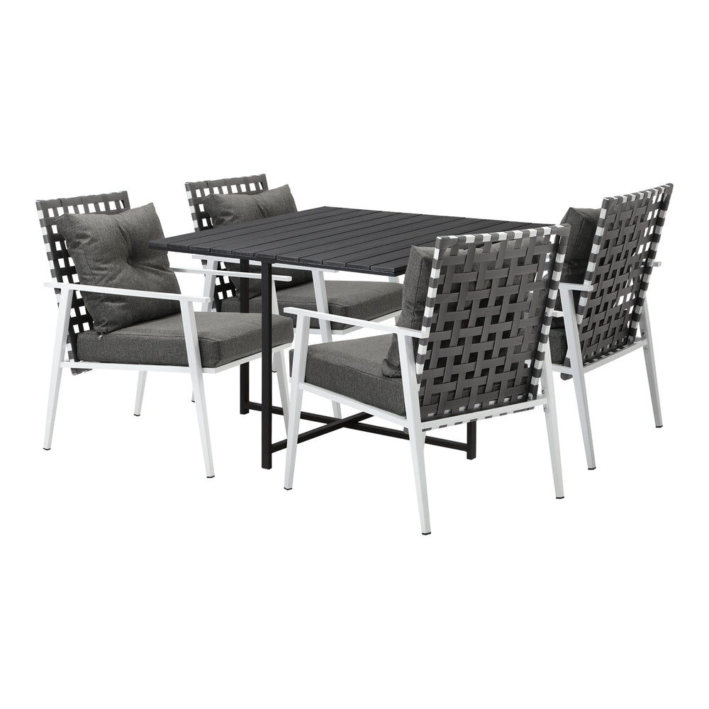 5PCS Outdoor Dining Set Black Table and Rattan Chairs