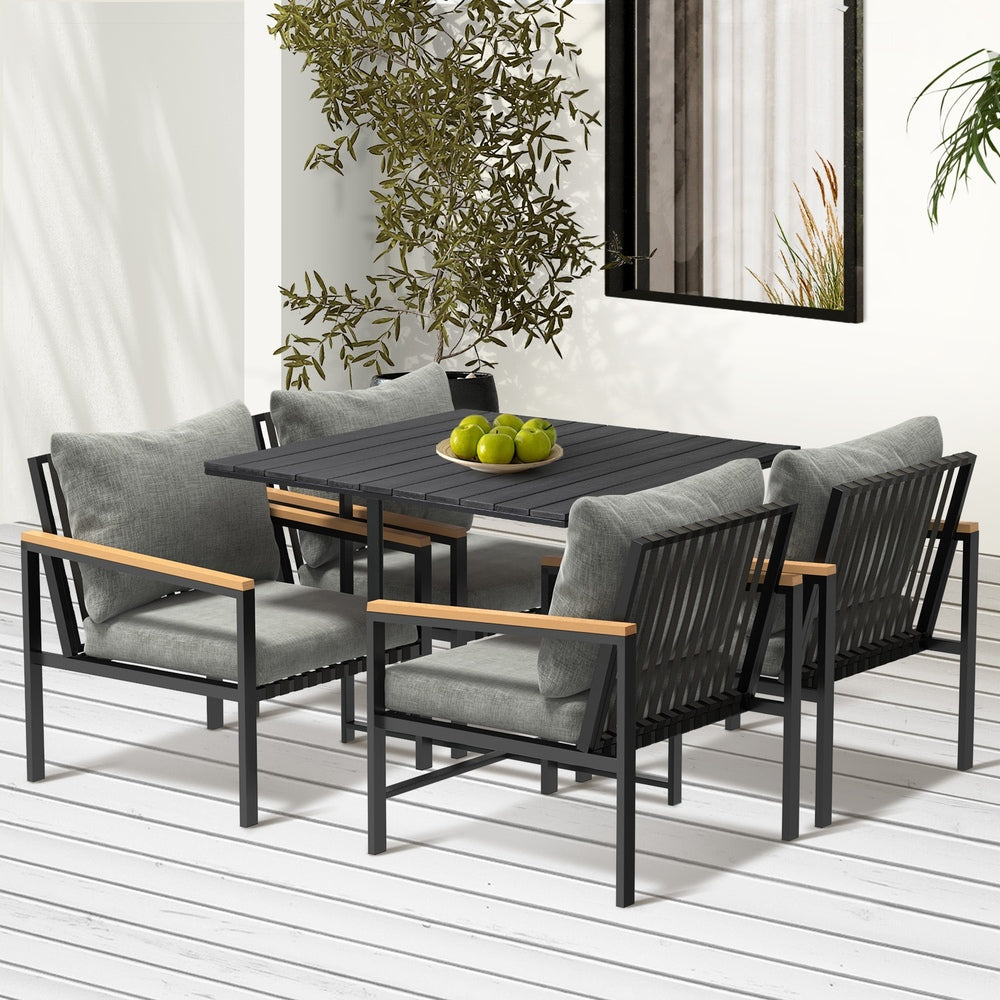 Sleek Outdoor Dining Set Black Table and Chairs 5PCS