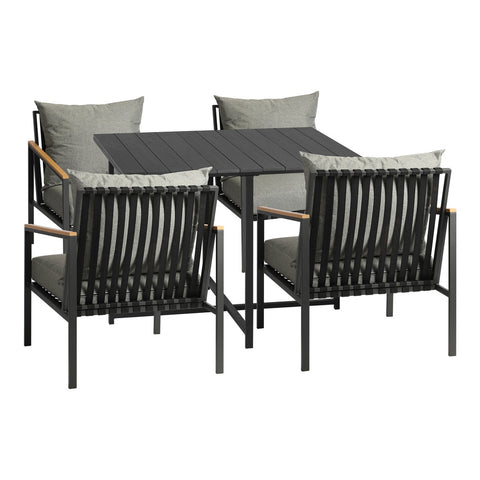 Sleek Outdoor Dining Set Black Table and Chairs 5PCS