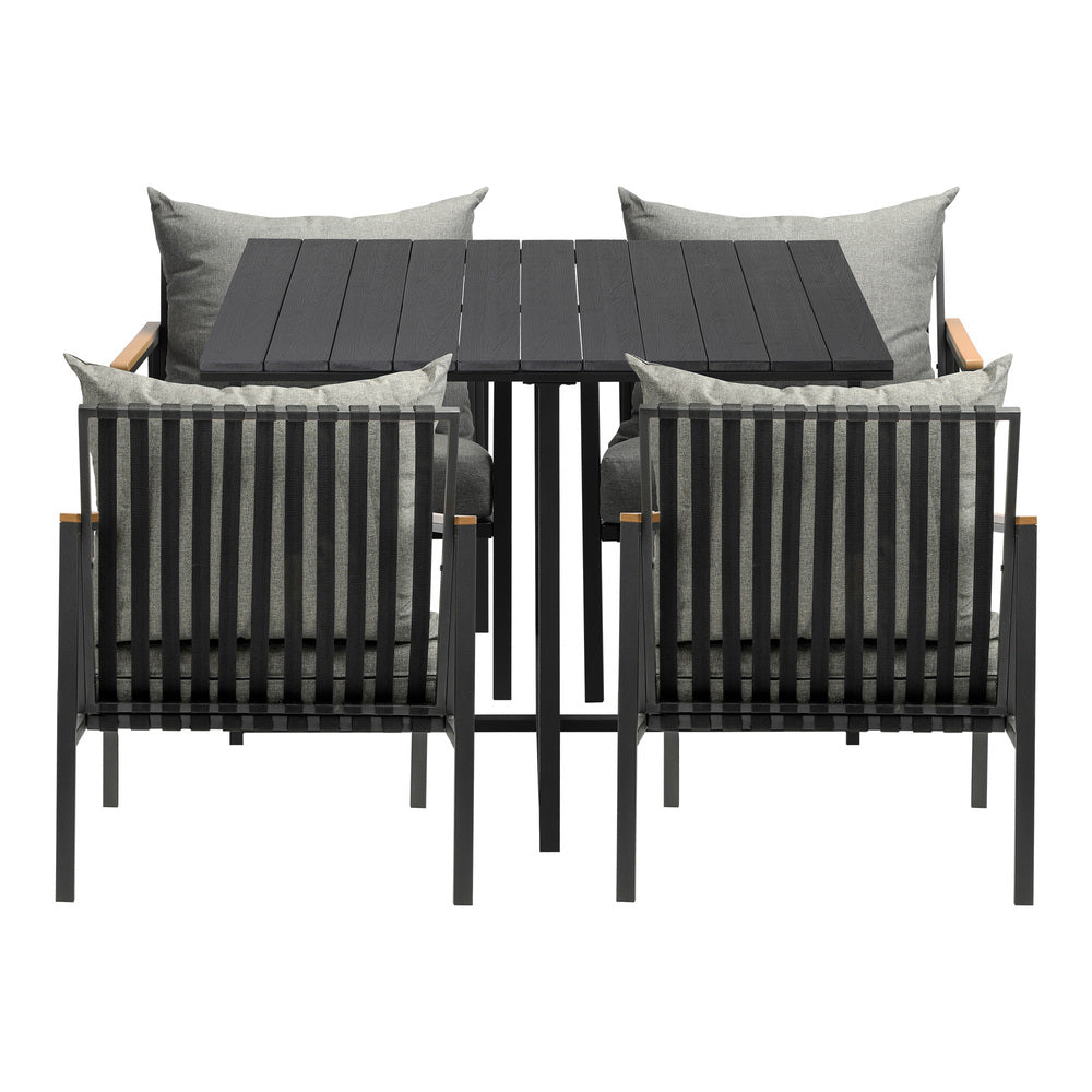 Sleek Outdoor Dining Set Black Table and Chairs 5PCS