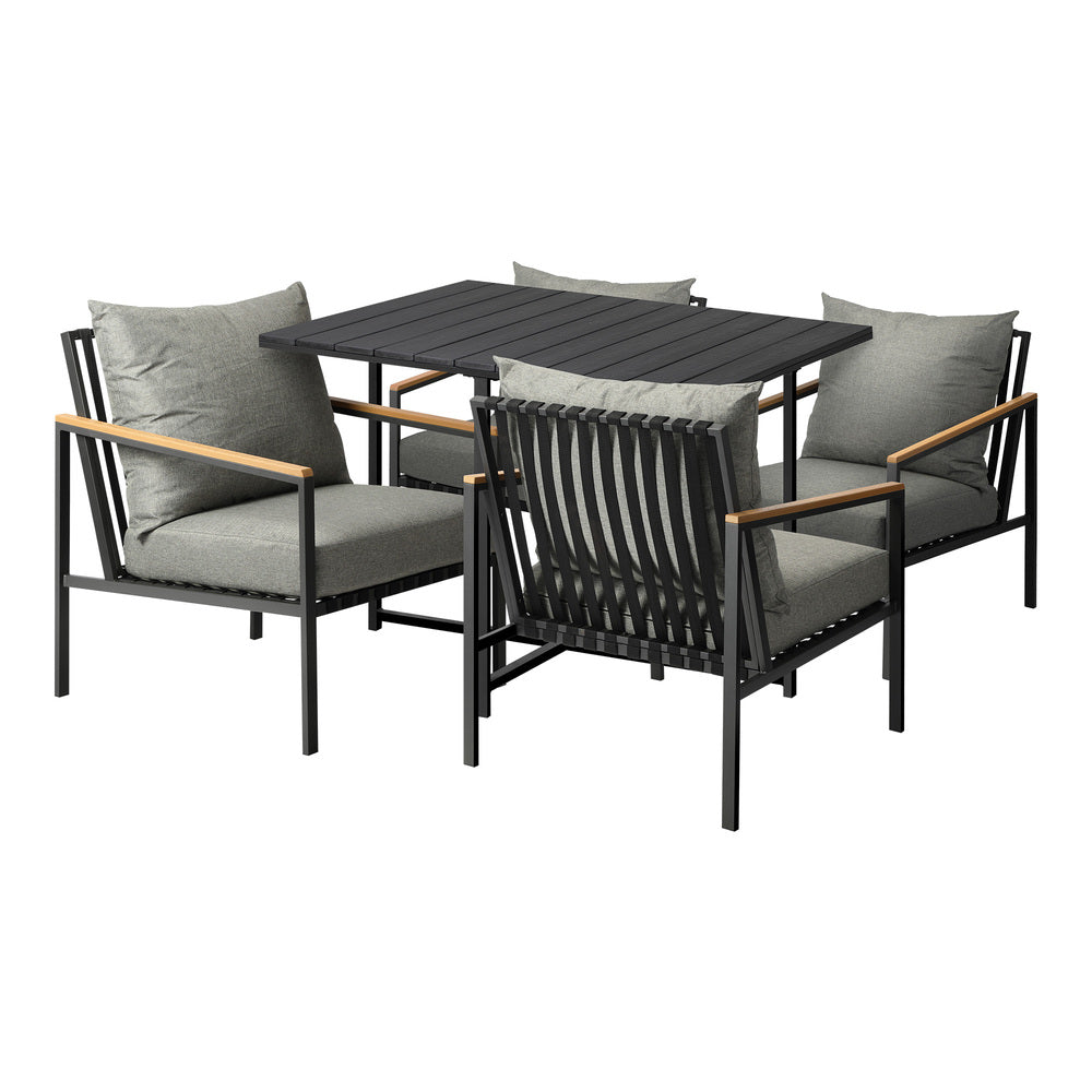 Sleek Outdoor Dining Set Black Table and Chairs 5PCS