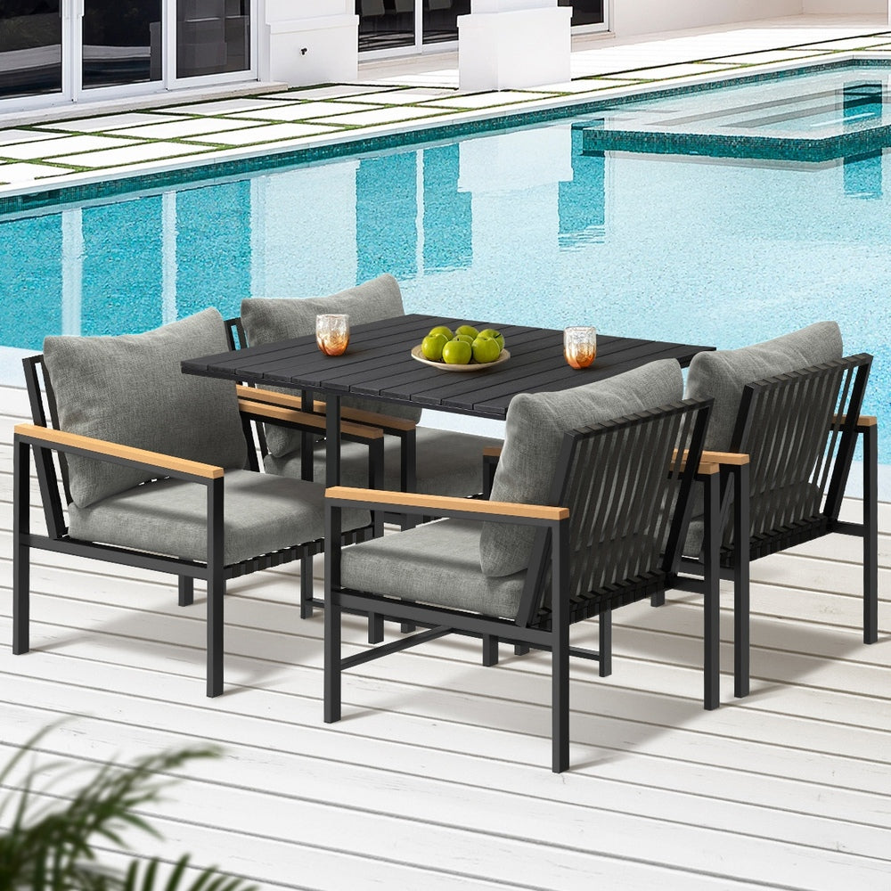 Sleek Outdoor Dining Set Black Table and Chairs 5PCS