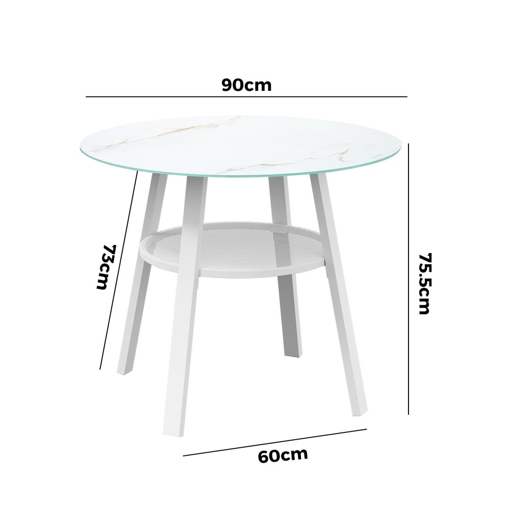 Outdoor Dining Table w/ Storage Shelf White 90cm