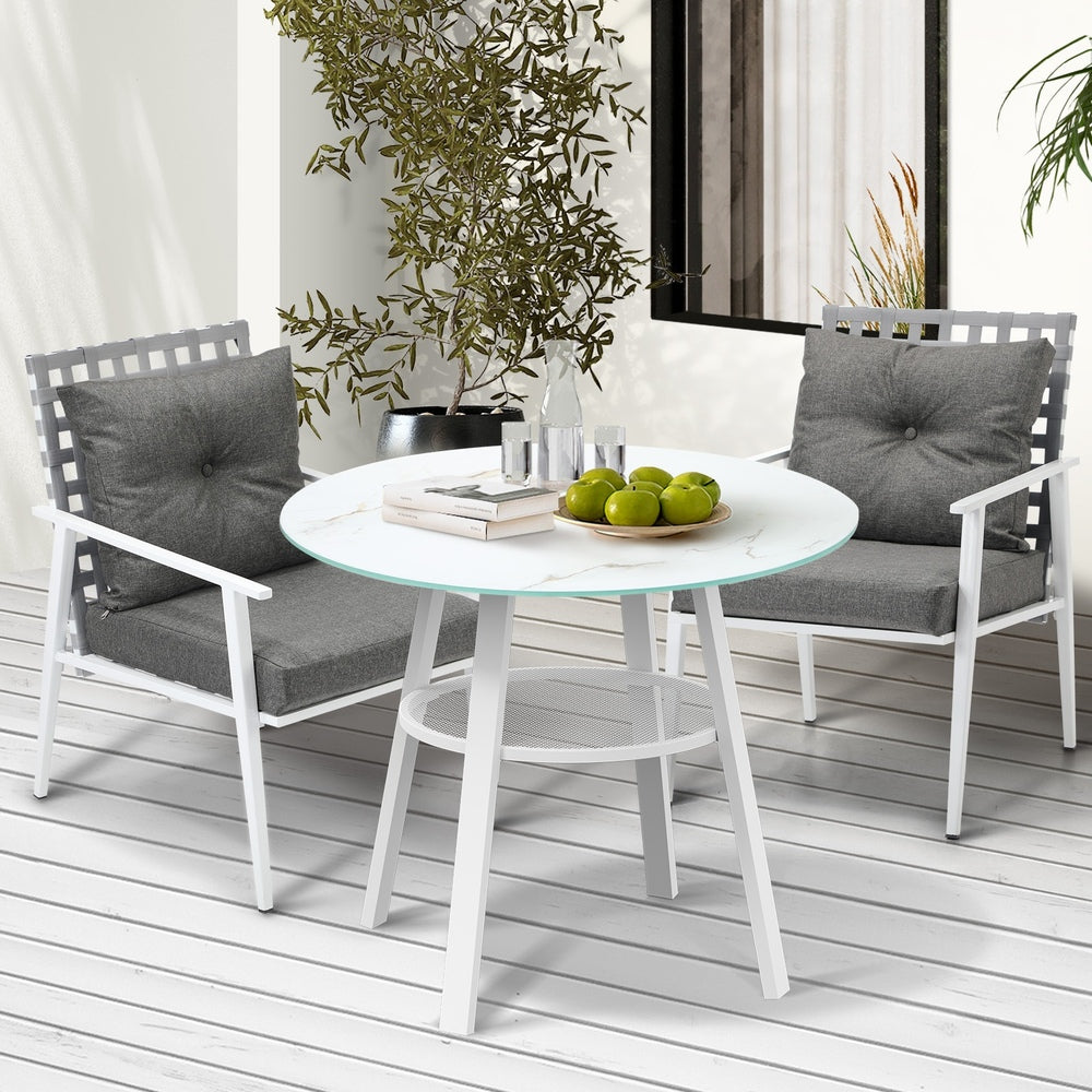 Outdoor Dining Set 3PCS/5PCs Rattan Armchair Glass Table