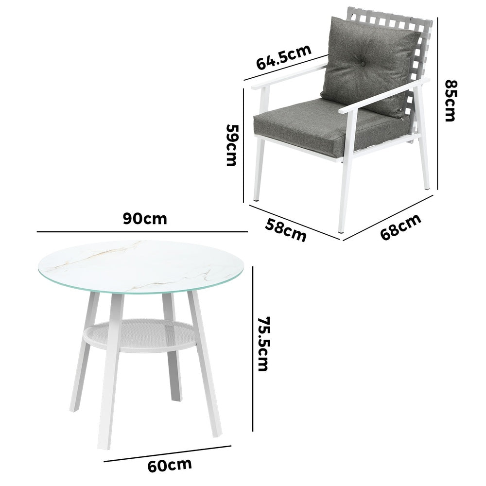 Outdoor Dining Set 2 Seater Rattan Armchair Glass Table