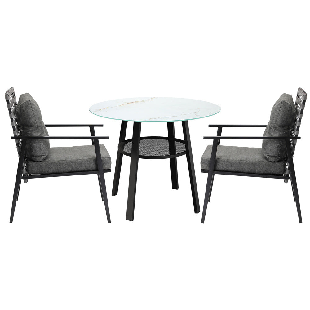 Outdoor Dining Set 4 Seater Rattan Armchair Glass Table