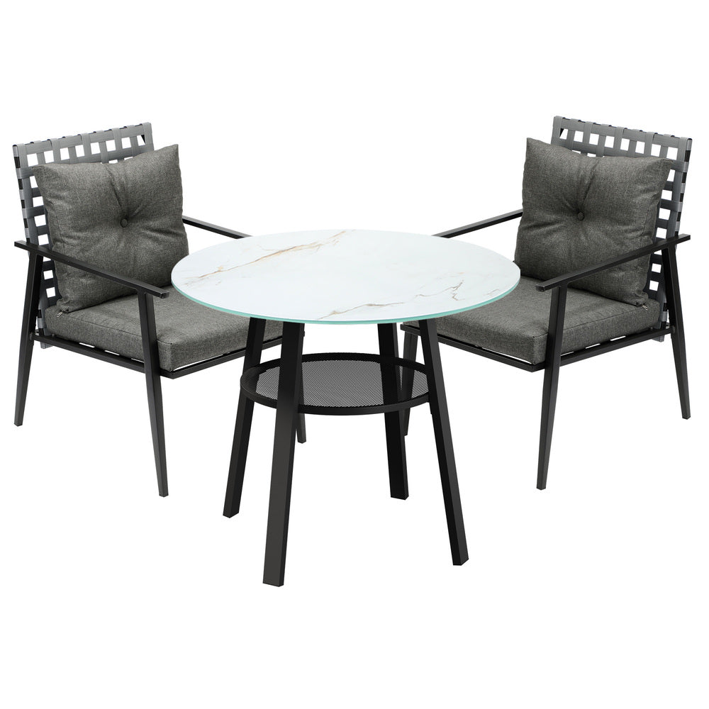 Outdoor Dining Set 4 Seater Rattan Armchair Glass Table