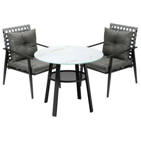 Outdoor Dining Set 3PCS/5PCs Rattan Armchair Glass Table