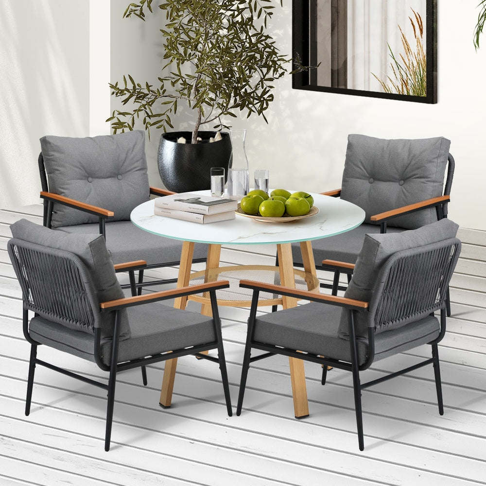 Outdoor Dining Set 3PC/5Pc Lounge Setting Table Storage Shelf