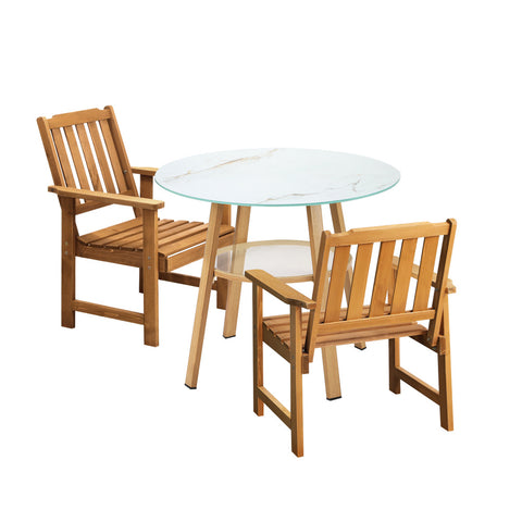 3PC Outdoor Dining Set Solid Wood Chair and Table