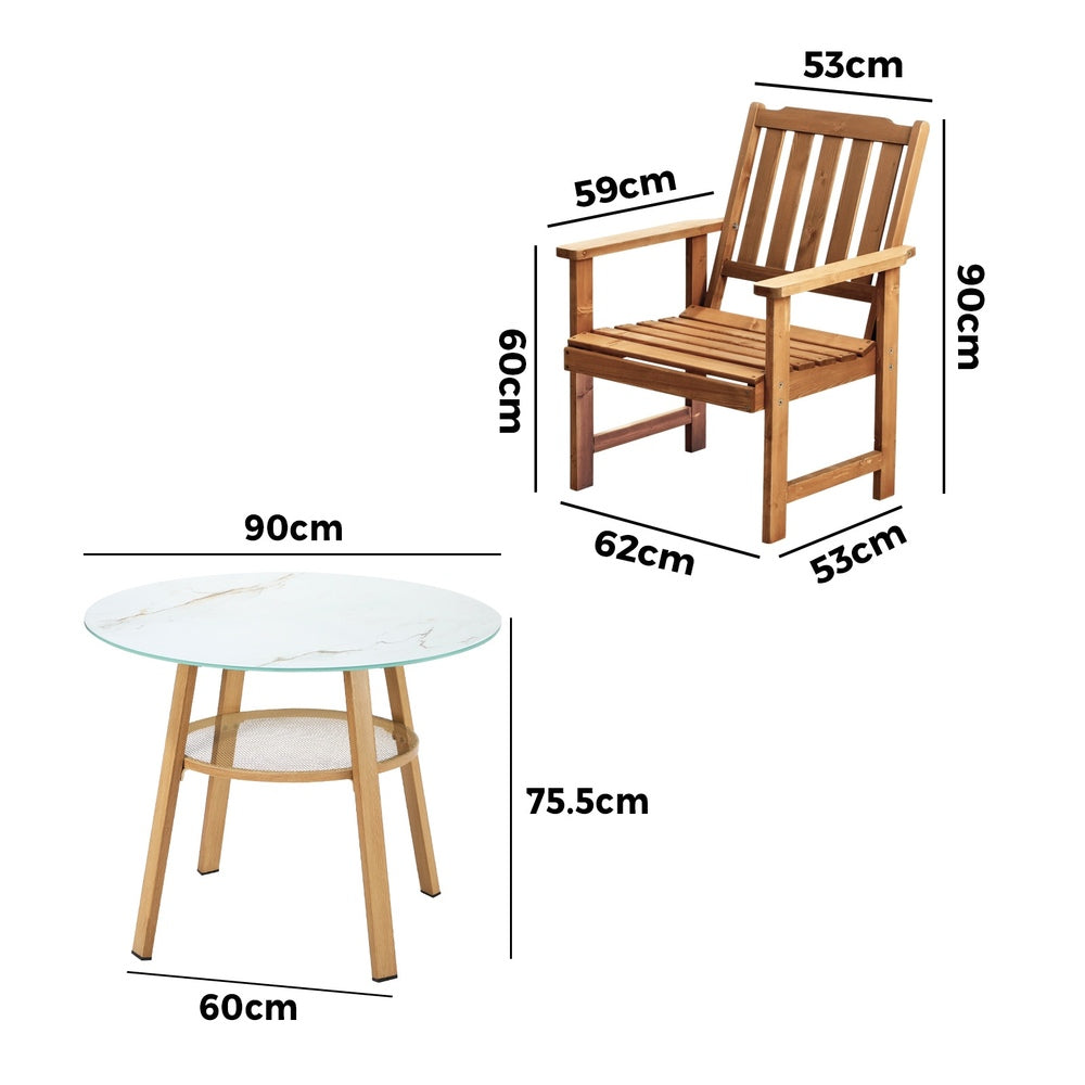 3PCS Outdoor Dining Setting Solid Wood Chair