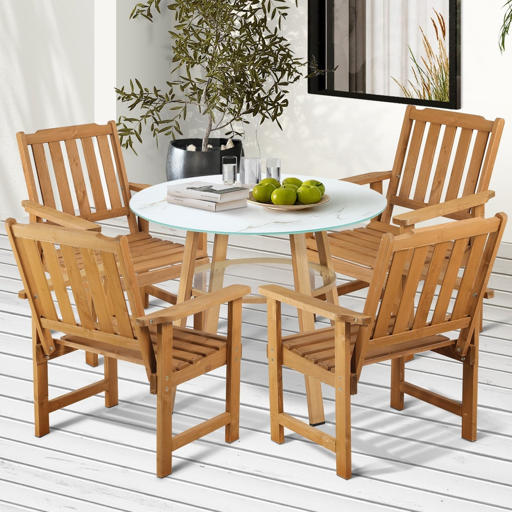 3PC/5PC Outdoor Dining Set Solid Wood Chair and Table