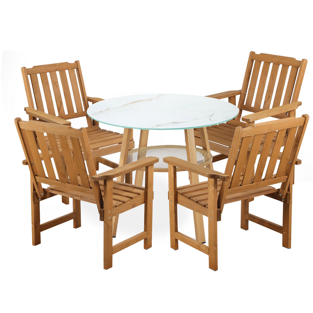 5PC Outdoor Dining Set Solid Wood Chair and Table