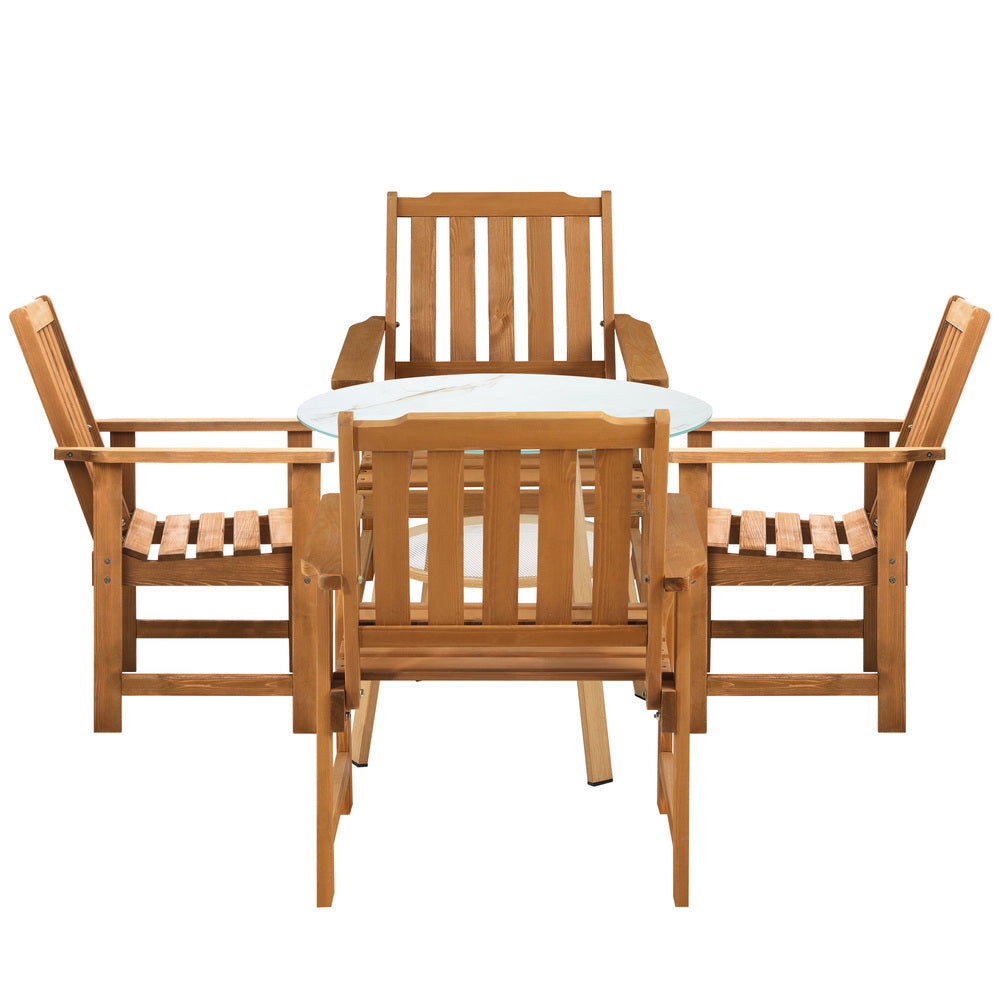 5PC Outdoor Dining Set Solid Wood Chair and Table