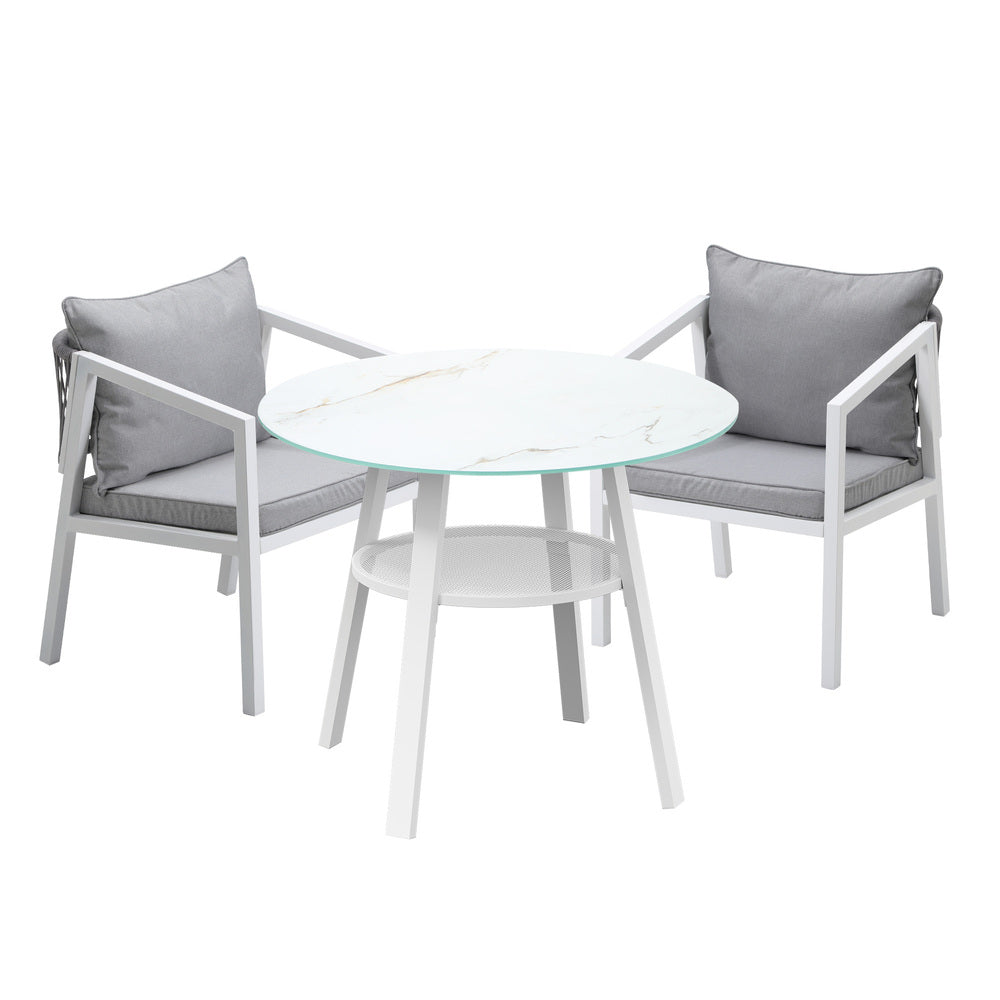 Outdoor Dining Setting Lounge Chair Bistro Set 3PCS White