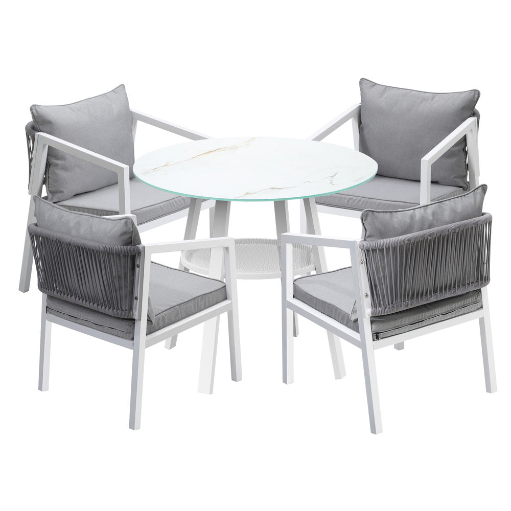 Outdoor Dining Setting Lounge Chair Bistro Set 5PCS White