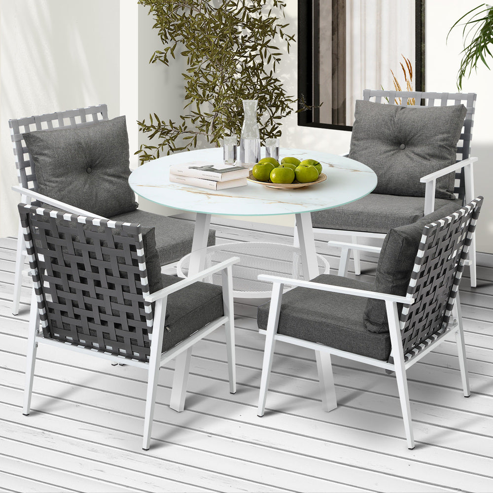 Outdoor Dining Set 3PCS/5PCs Rattan Armchair Glass Table