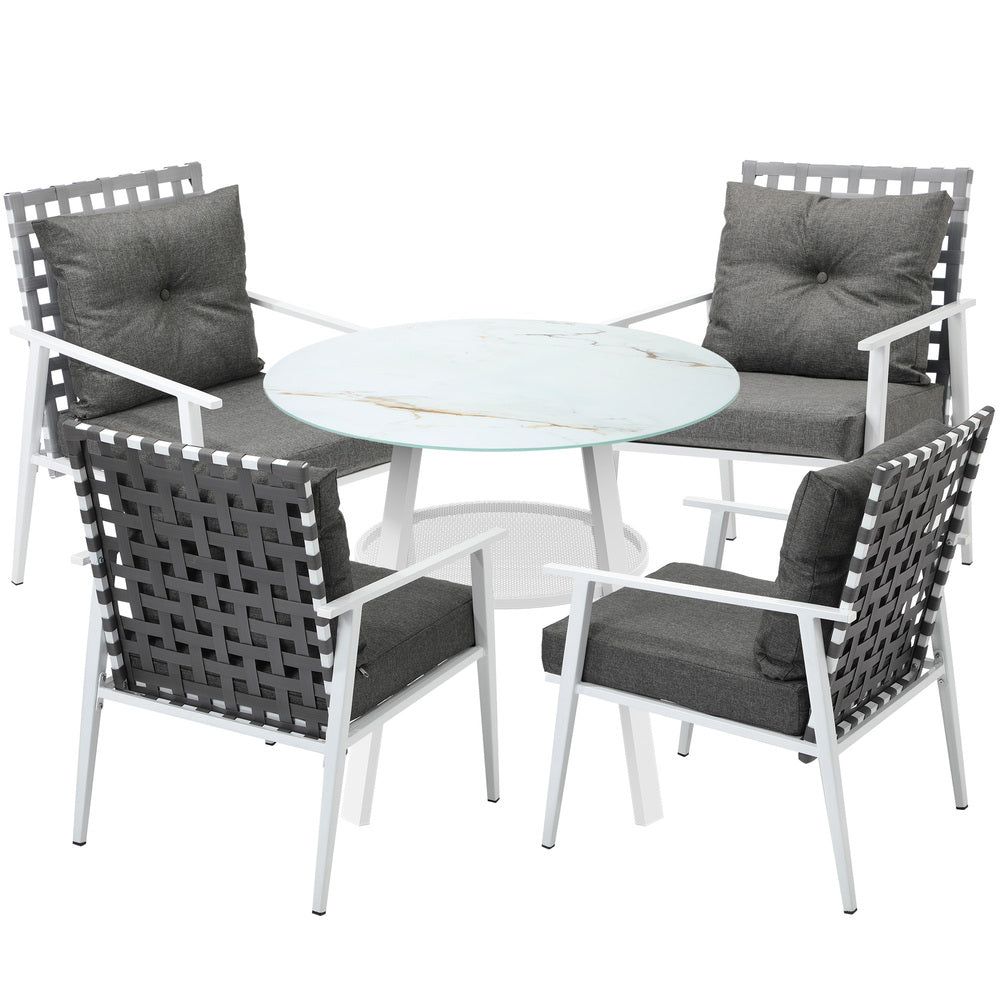 Outdoor Dining Set 5PCS Marble Table Rattan Chair