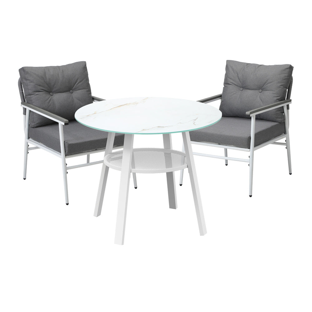 Outdoor Dining Setting 2 Seater Tempered Glass Table