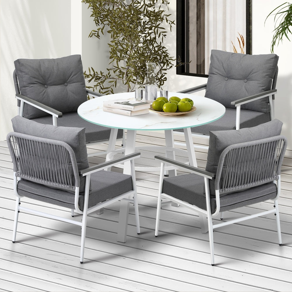 Outdoor Dining Set 3PC/5Pc Lounge Setting Table Storage Shelf