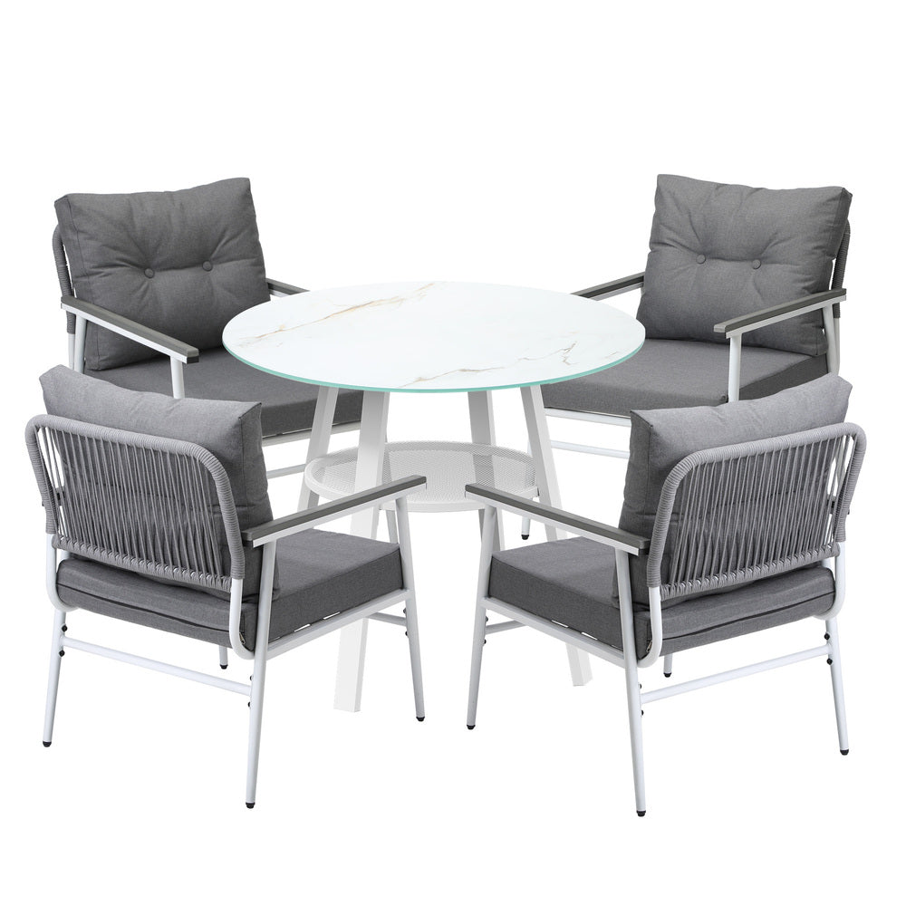 Outdoor Dining Setting 4 Seater Tempered Glass Table