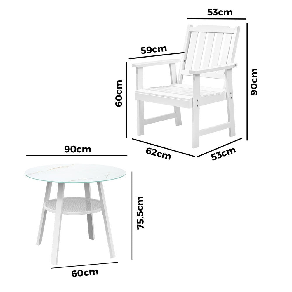 3PCS Outdoor Dining Setting Solid Wood Chair